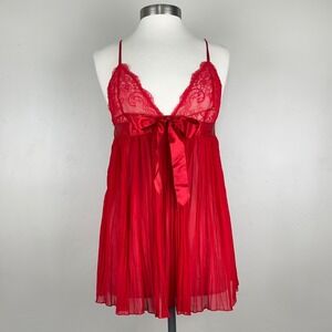 Victorias Secret Pleated Babydoll L Coquette Romantic Ethereal Red Chemise Bow
